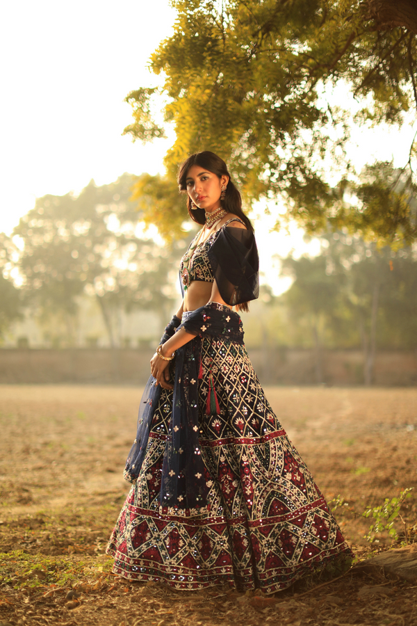 Midnight Blue Organza Lehenga Set