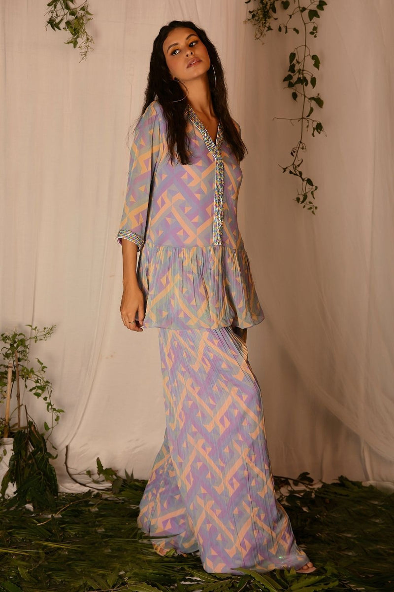 Hand-embroidered Kurta with Flared Pants