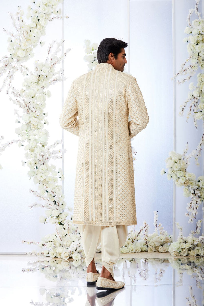 Two-Tone Beige Gota Patti Sherwani Set