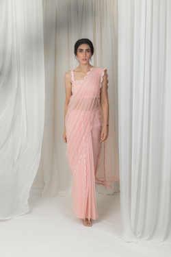 Blush pink georgette saree – Estie Couture