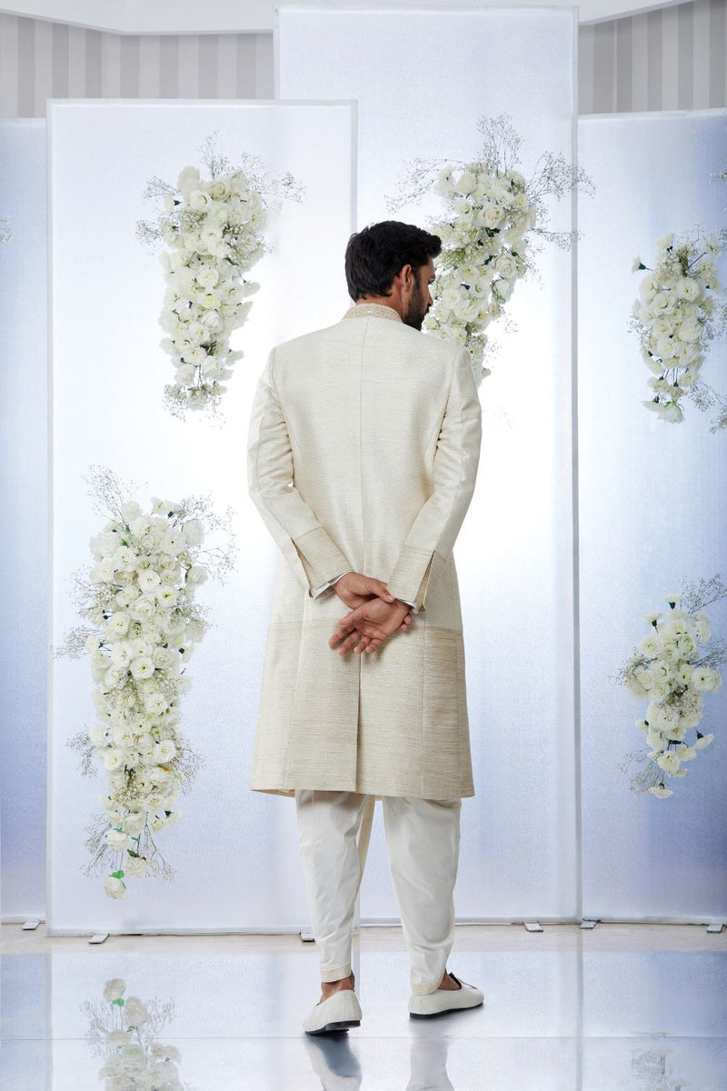 Cream Gold Sherwani Set