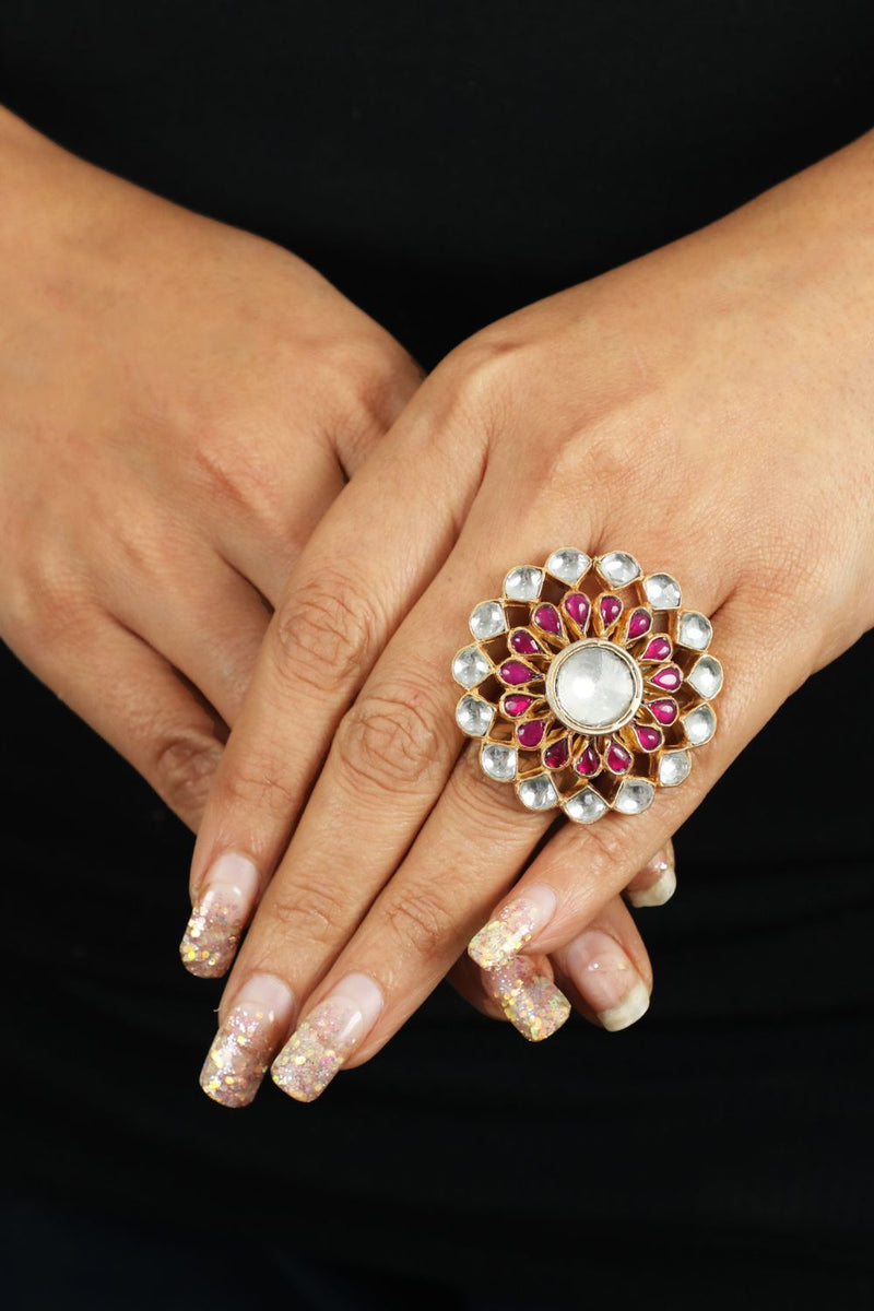 BIG WHITE AND PINK SMALL STONE RING