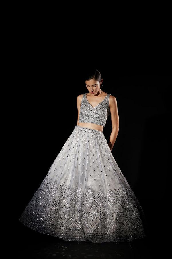 Grey Organza Lehenga Set