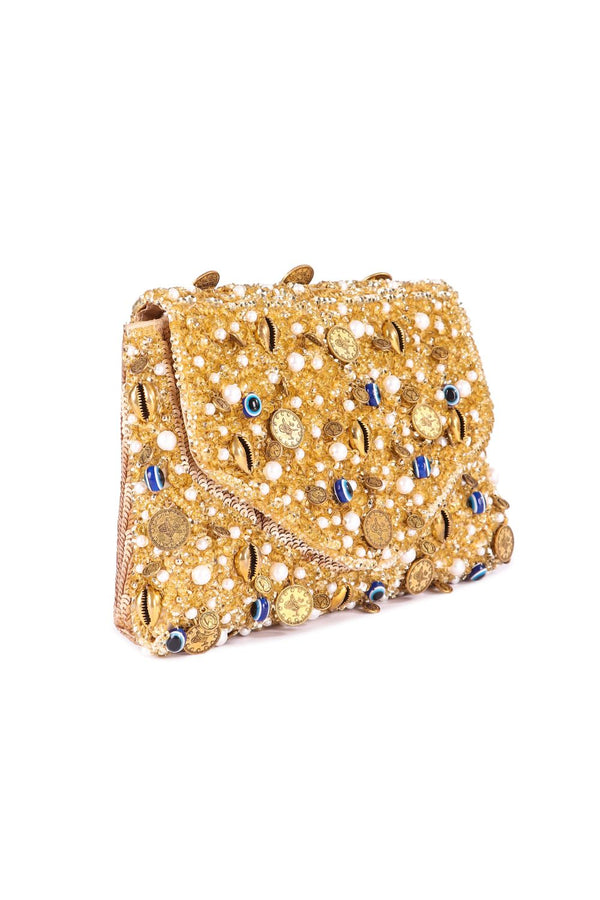 Evil eye gold clutch