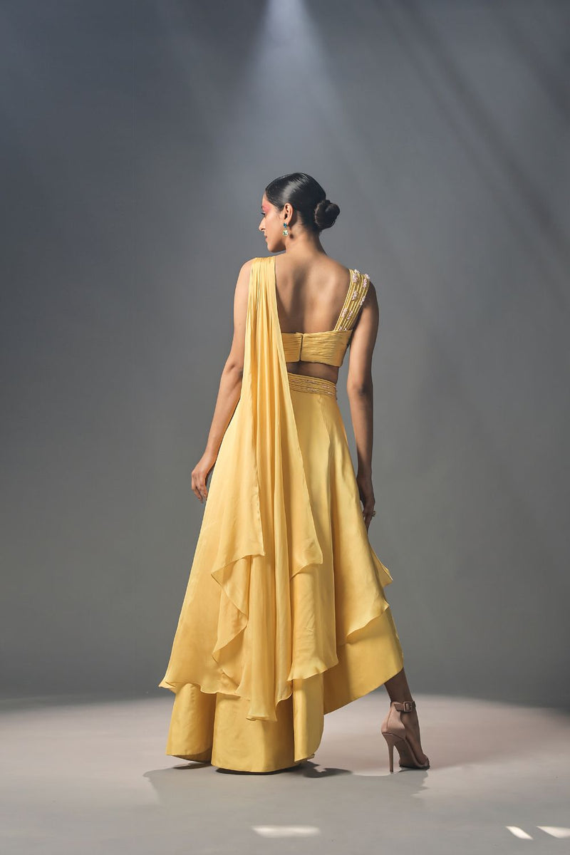 Daffodil wrap around skirt with draped top and attached dupatta