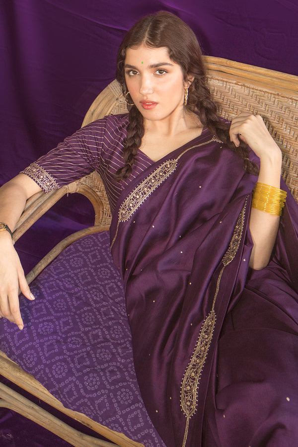 Violet Saree With Blouse