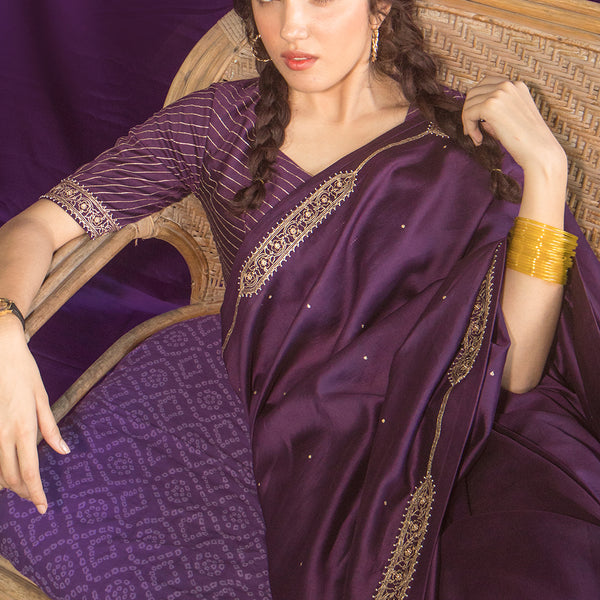 Purple Saree Contrast Blouse | Violet Saree Contrast Blouse