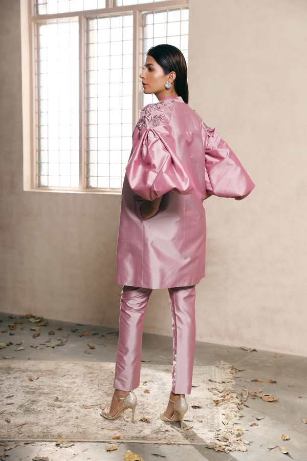 Lilac Taffeta Pants with Embroidered Jacket set