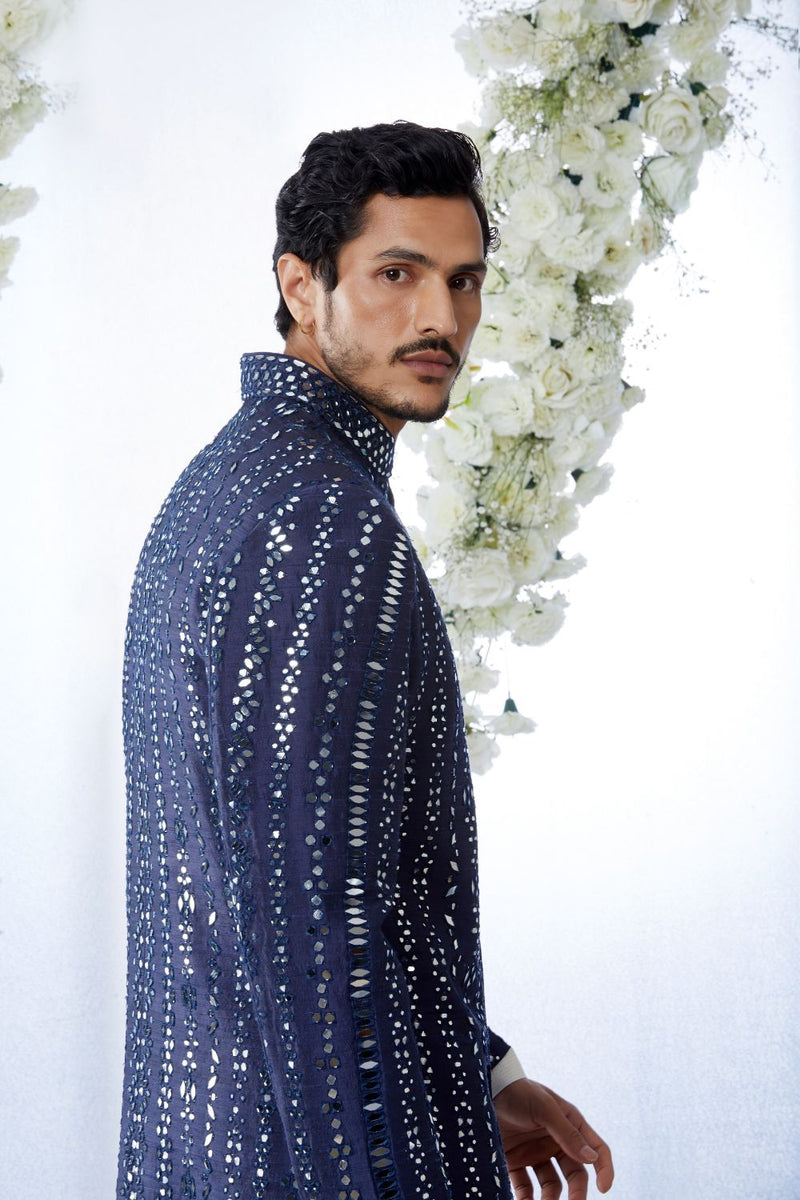 Midnight Mirror Work Sherwani Set