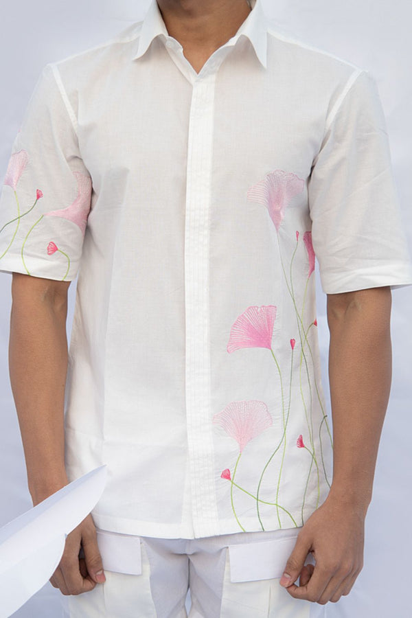 PINK GINGKO LEAF LINE SHIRT