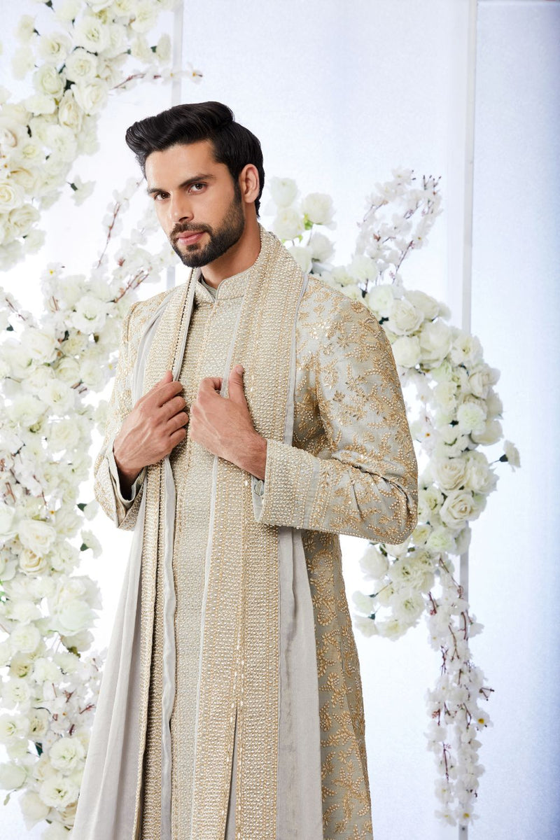 Two Tone Grey Sherwani Set