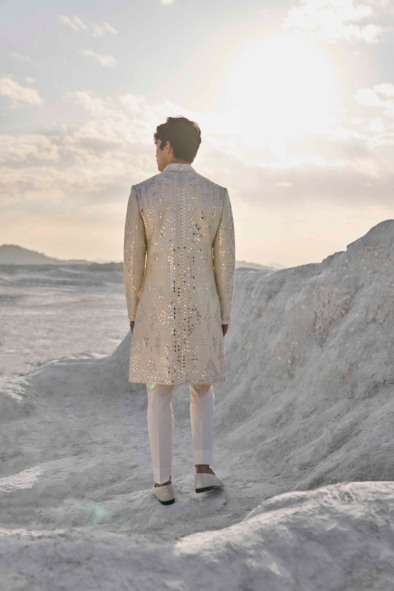 Off-White Mirror Work Sherwani Set