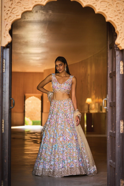 Nude Multi-Coloured Floral Lehenga Set