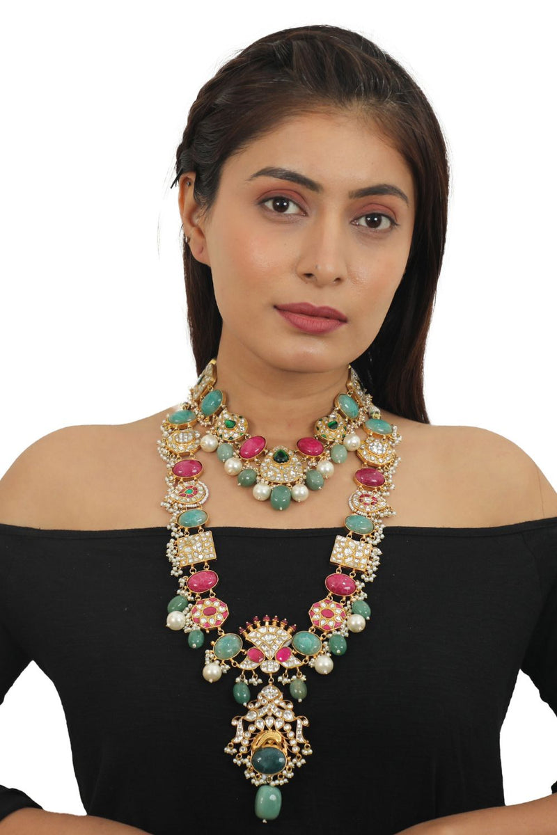 MULTICOLOUR DOUBLE LAYER TRADITIONAL NECKLACE SET