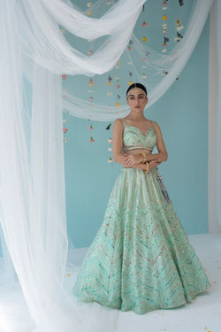 Ice Blue Organza Lehenga Set