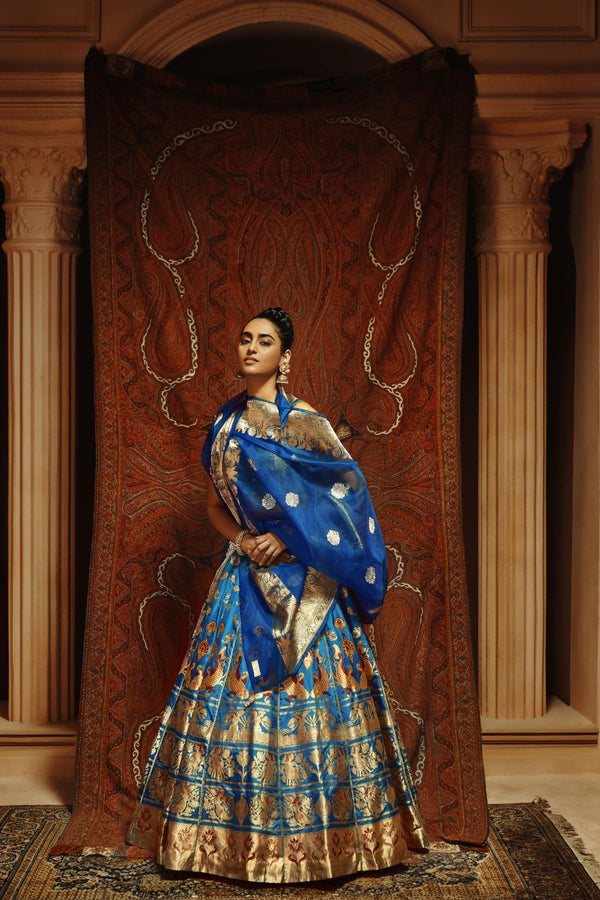 Jalpari Ferozi Banarasi Handwoven Silk Lehenga