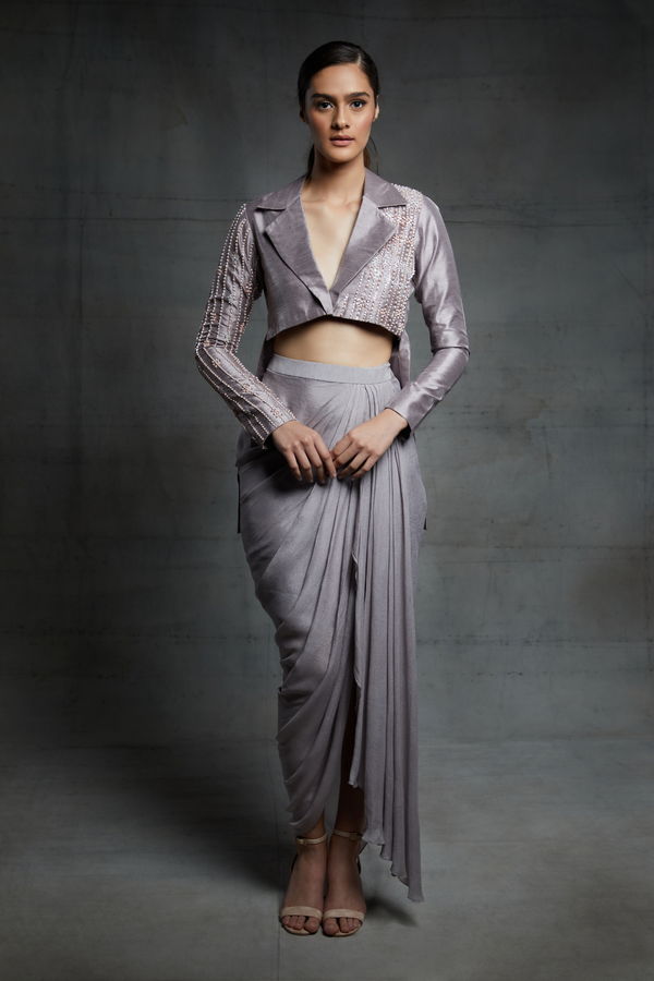 dusted lilac dhoti set