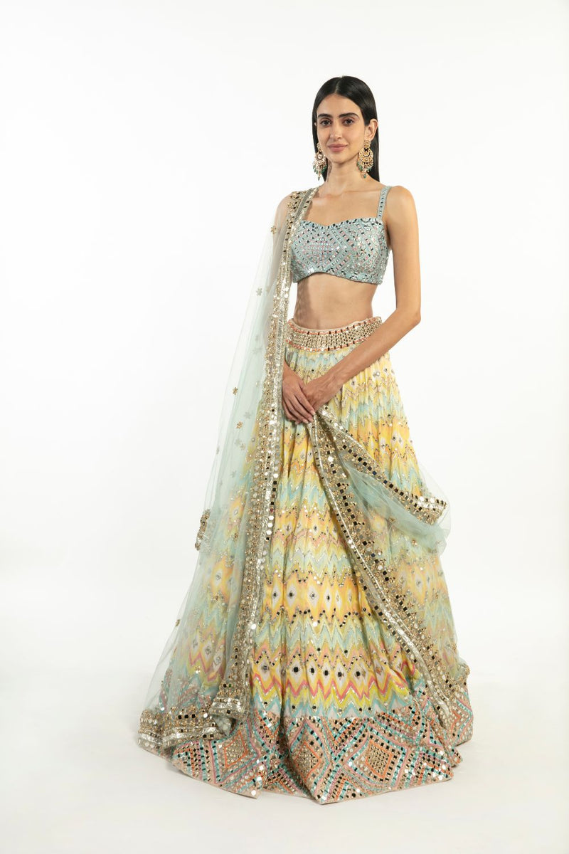 Multi Colored Printed Chevron Lehenga Set