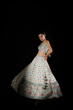 White Raw Silk Lehenga Set