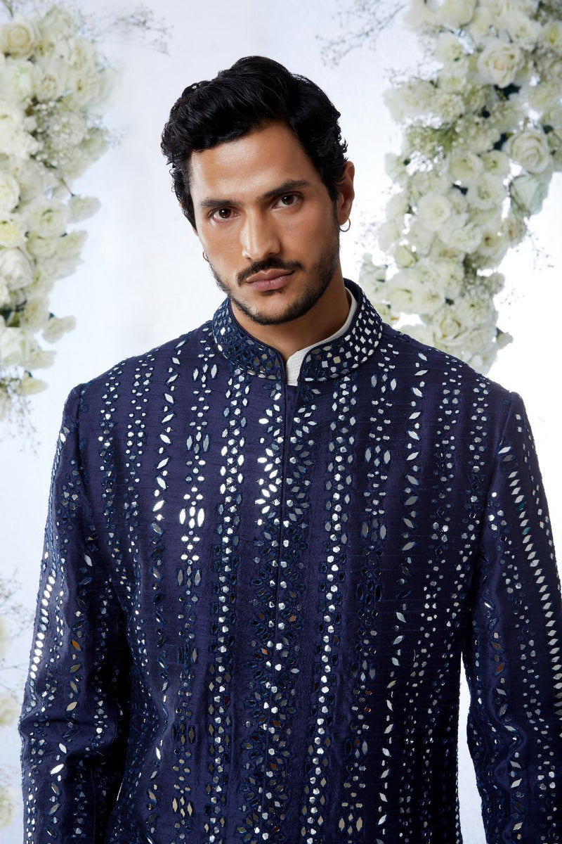 Midnight Mirror Work Sherwani Set