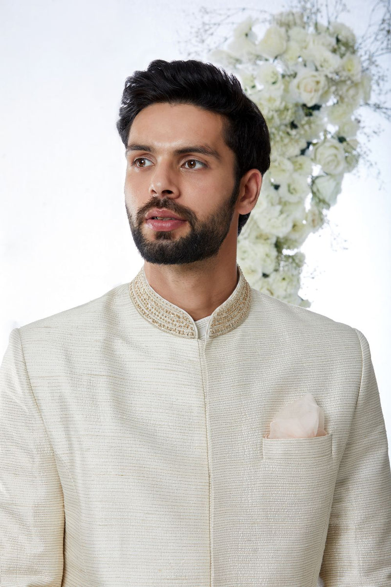 Cream Gold Sherwani Set