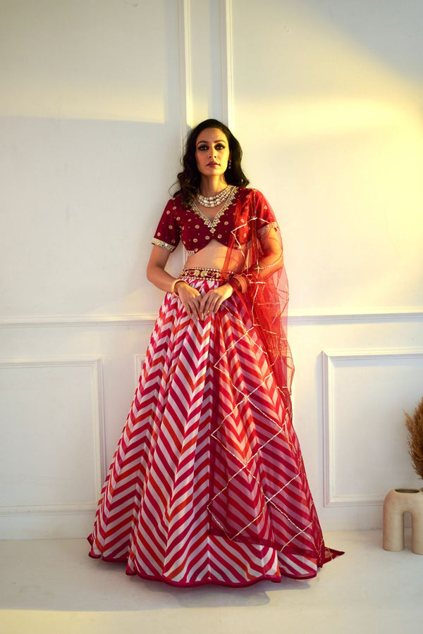 MYRAH  Pink Chevron Lehenga