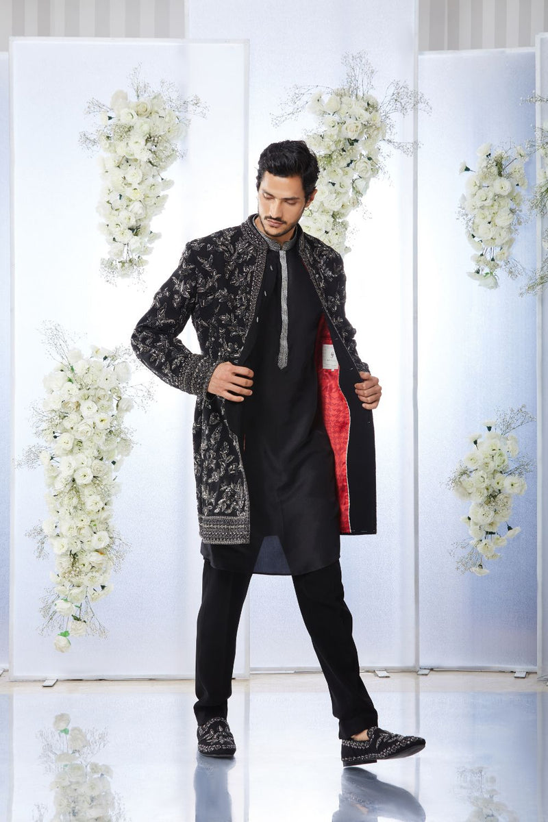 Black Zardosi Short Sherwani Set