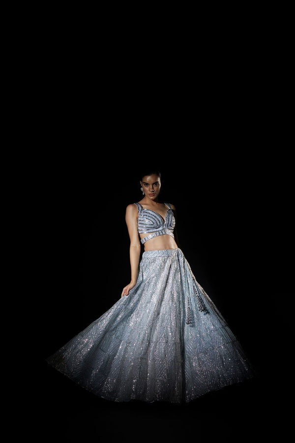 Ice Blue Organza Lehenga Set