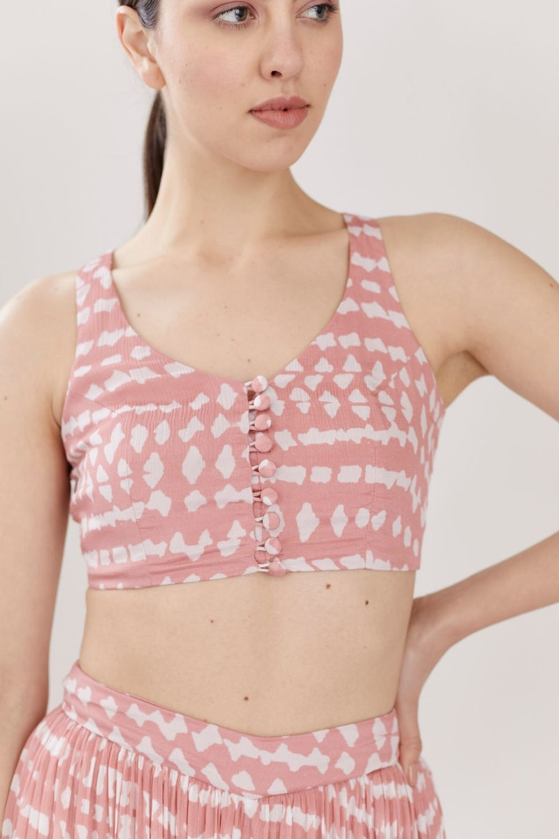 PINK AND WHITE ABSTRACT BUSTIER