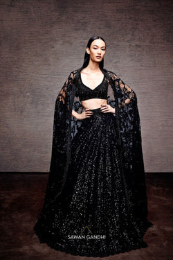 Black sequins lehenga with cutdana and sequin work blouse