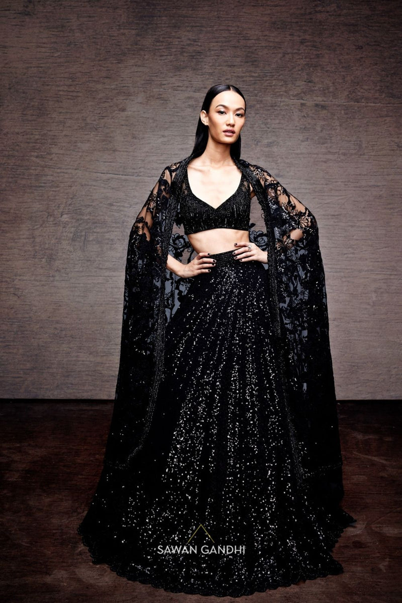 Black sequins lehenga with cutdana and sequin work blouse