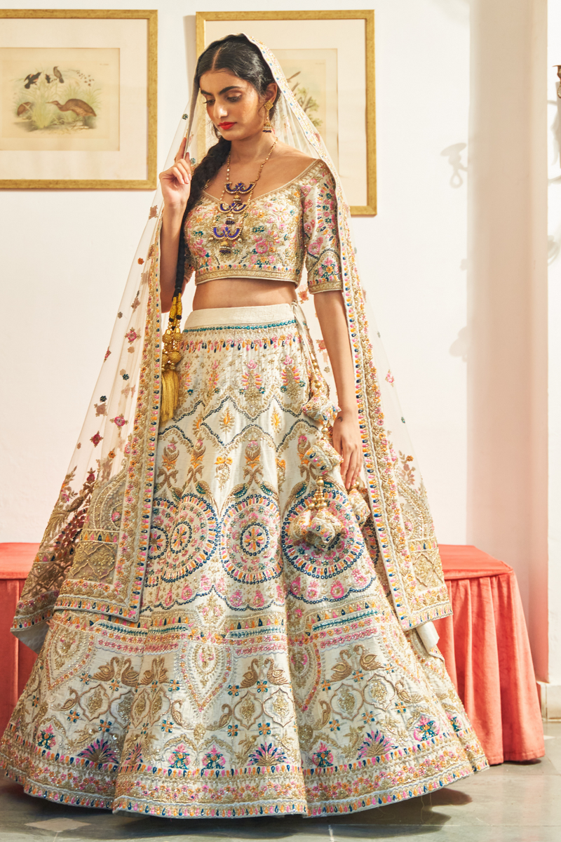 Ivory Raw Silk Lehenga Set