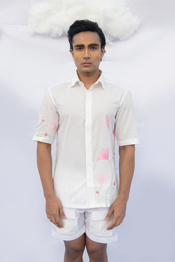 PINK GINGKO LEAF LINE SHIRT