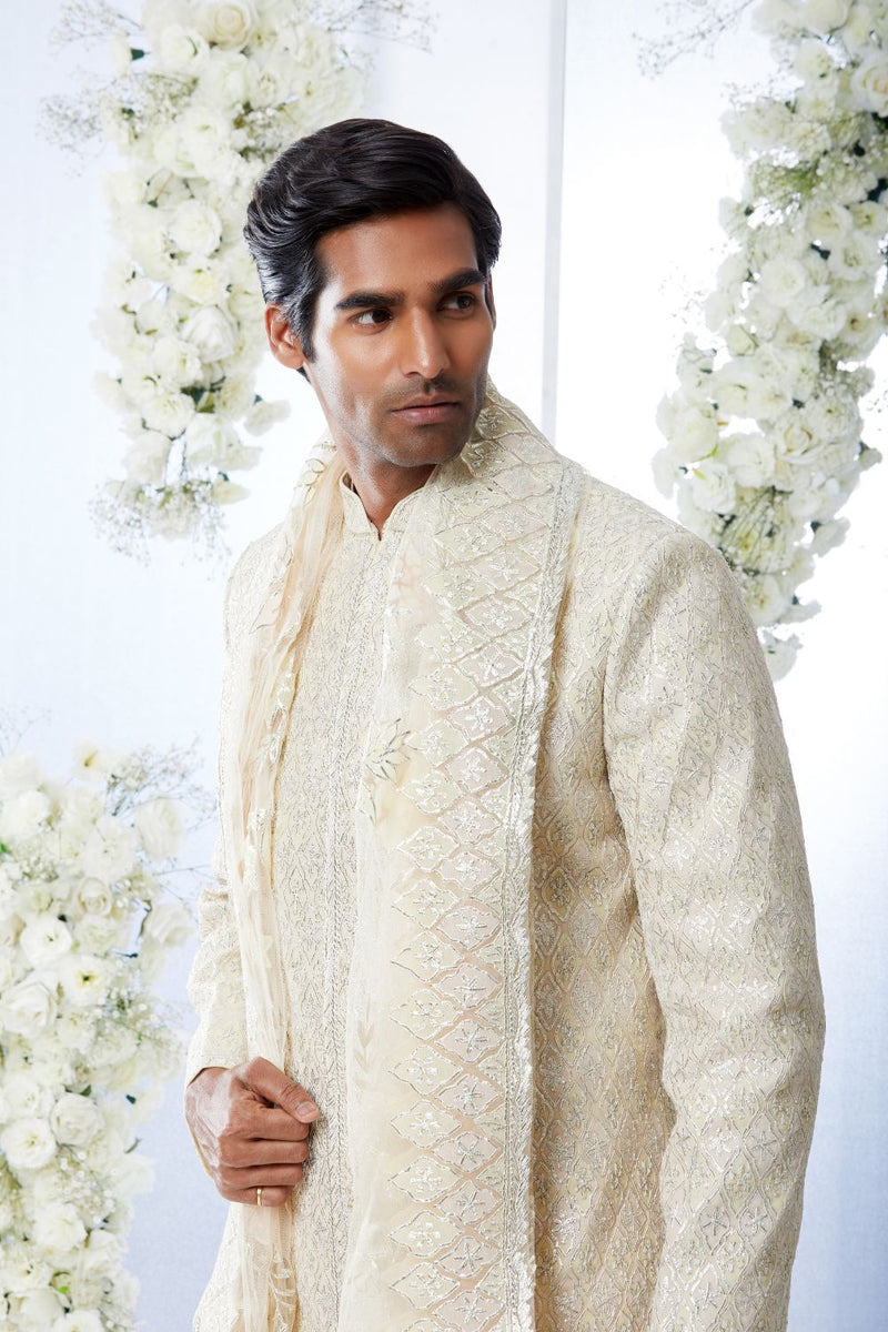 Soft Lemon & Pink Sherwani Set