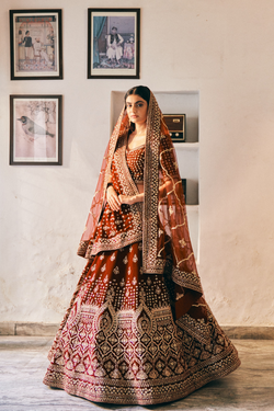 Maroon Velvet Lehenga Set