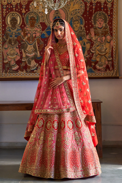 Coral Organza Lehenga Set