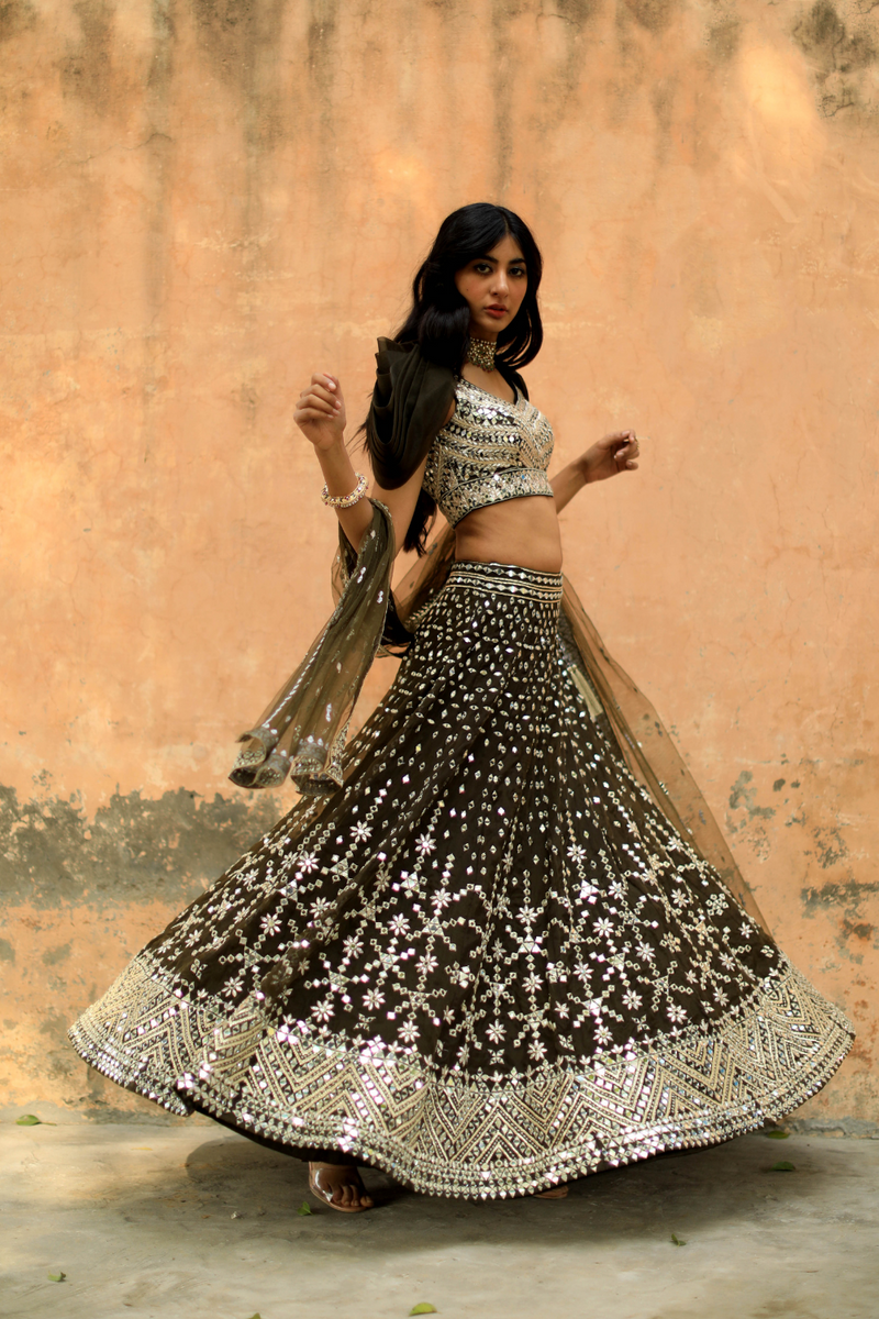 Forest Green Organza Lehenga Set