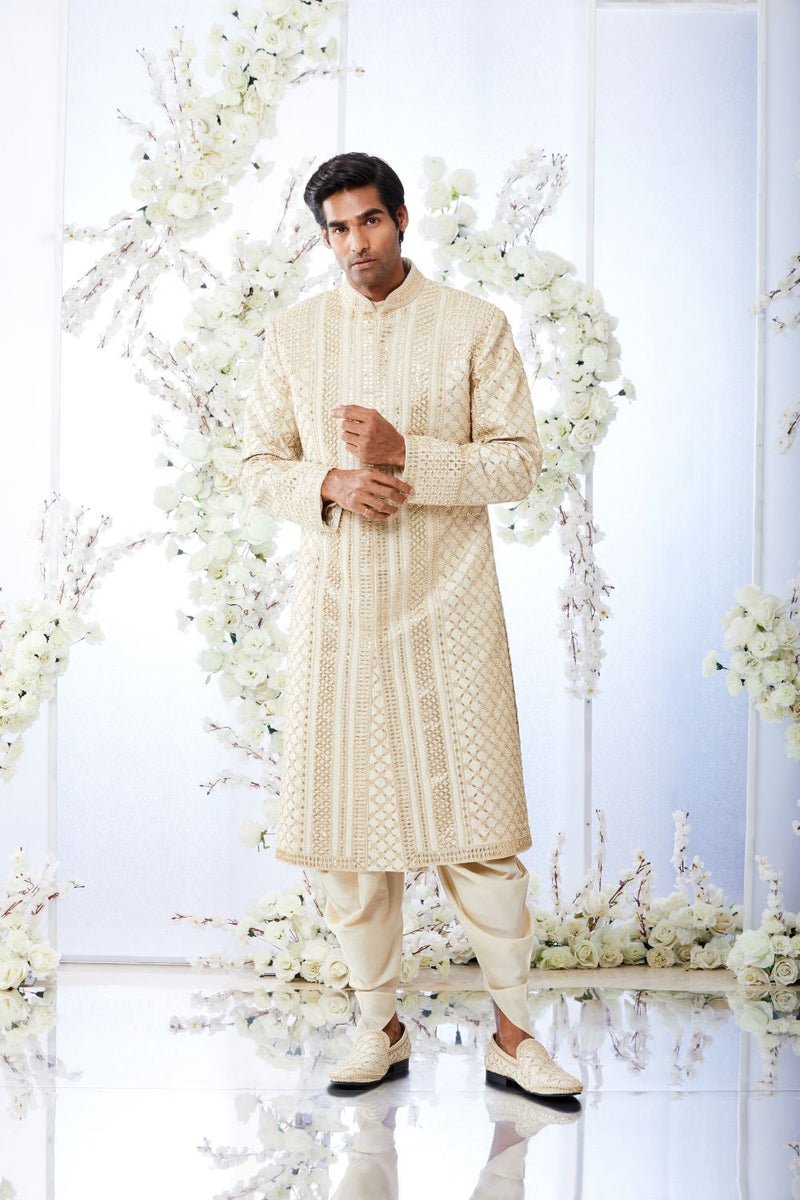 Two-Tone Beige Gota Patti Sherwani Set