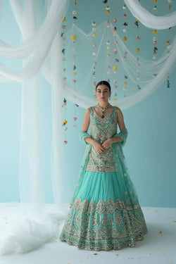 Tuqouise Net Lehenga Set