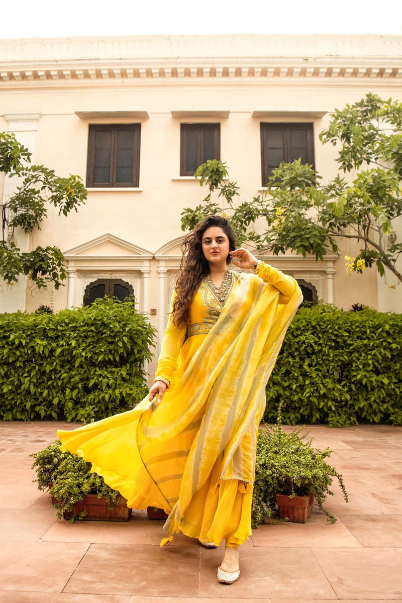 Yellow Embroidered Anarkali Set