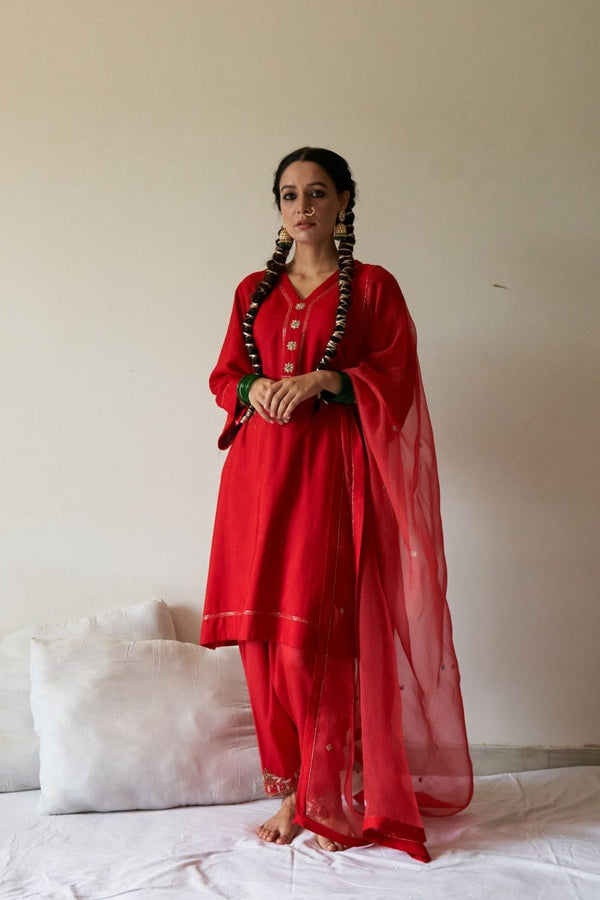 Laal Lahoriya Kurta with Peshwa Salwar and Dupatta