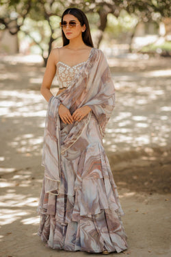 Brown Tiered Sari