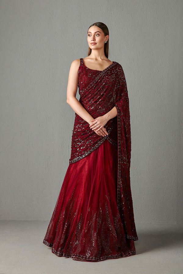 ADHA LEHENGA SARI SET