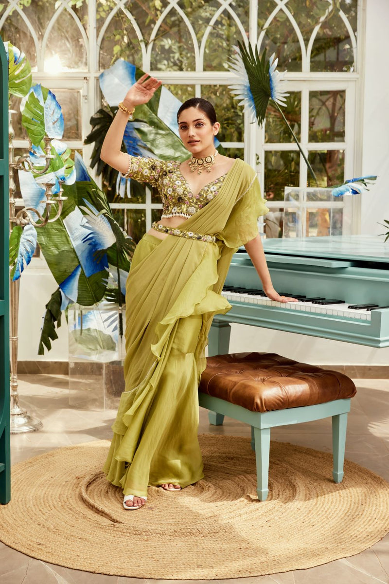 Green Ruffle Sari