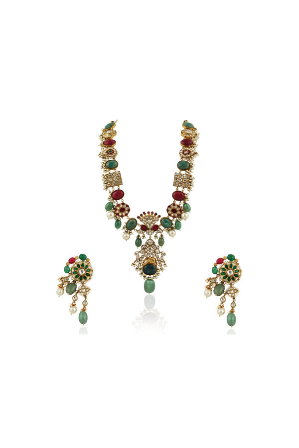 MULTICOLOUR LONG NECKLACE SET WITH SEA GREEN BEADS
