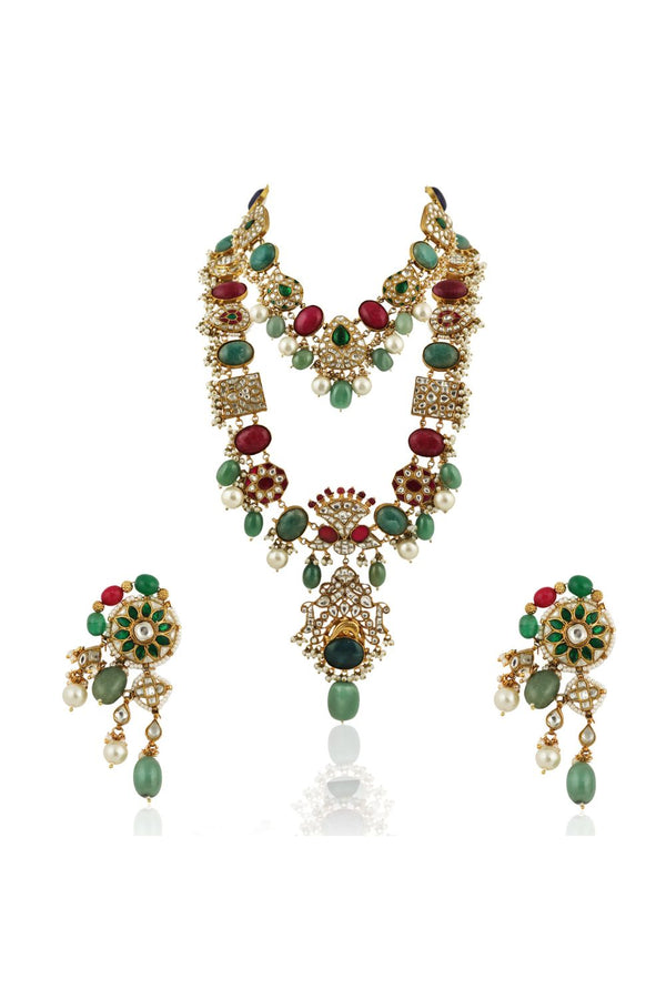 MULTICOLOUR DOUBLE LAYER TRADITIONAL NECKLACE SET
