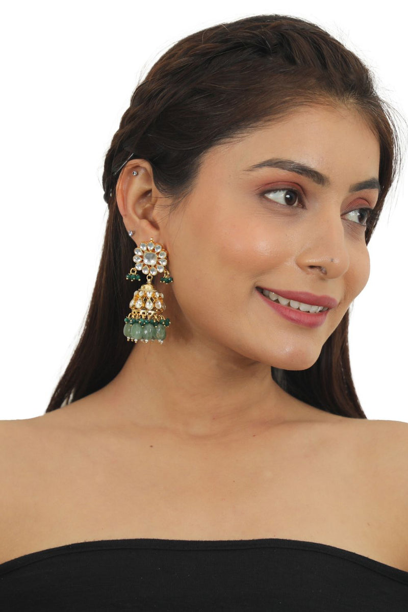 FESTIVE WEAR NECKLACE SET IN 22KT GOLD PLATING, CARVED UNIQUELY WITH SEA GREEN BEADS AND PEARLS