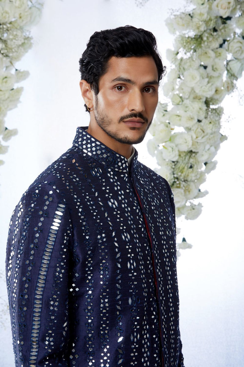 Midnight Mirror Work Sherwani Set