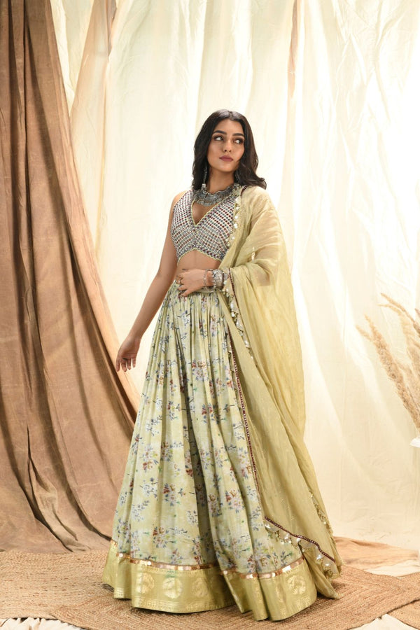 Sage floral printed lehenga set