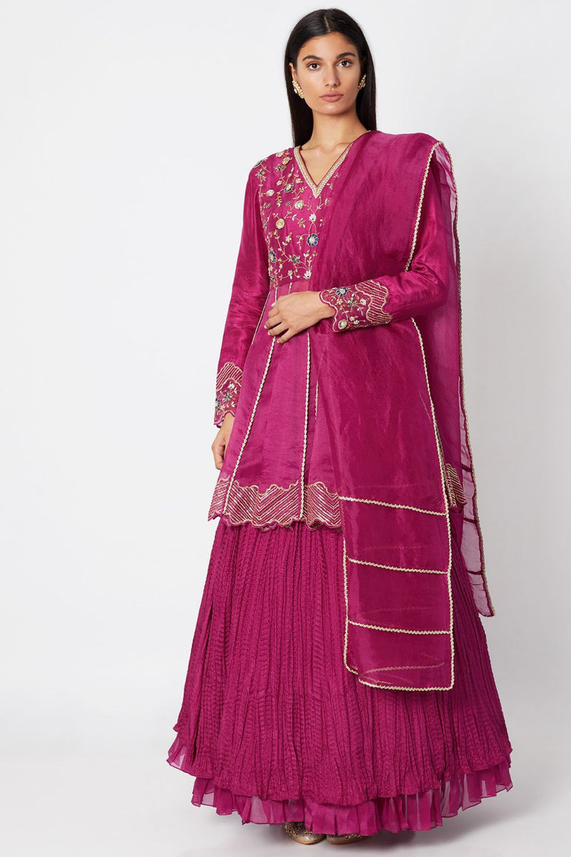 Wine Embroidered Lehenga Set